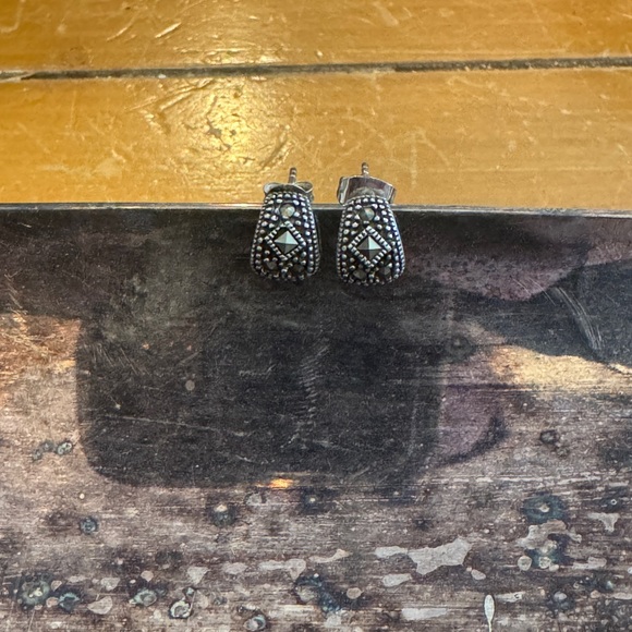 Vintage Sterling Marcasite Earrings - Picture 1 of 5